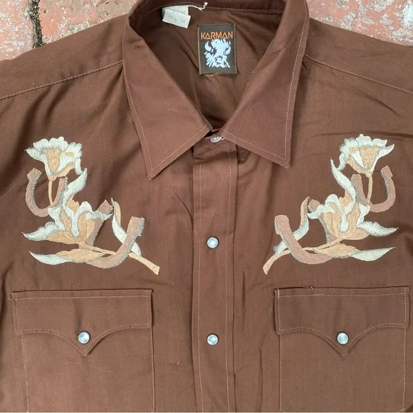 Vintage Karman western embroidered Flower Horseshoe Pearl Snap shirt - Picture 2 of 9